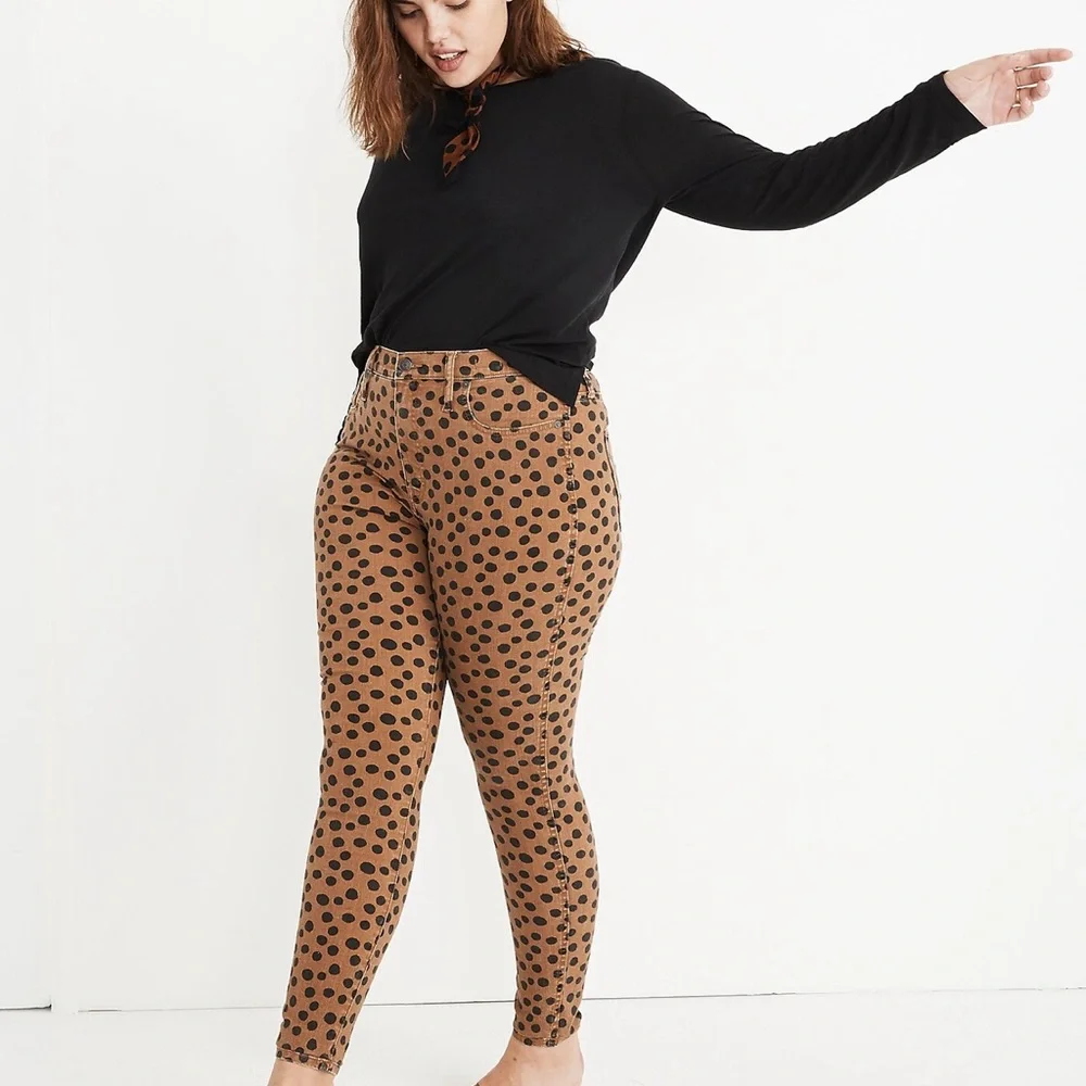 Madewell 10” High Rise Skinny Jeans Leopard Dot 33T/10 Tall - Picture 1 of 8